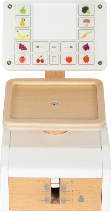 Spielwaage aus Holz für den Kaufladen