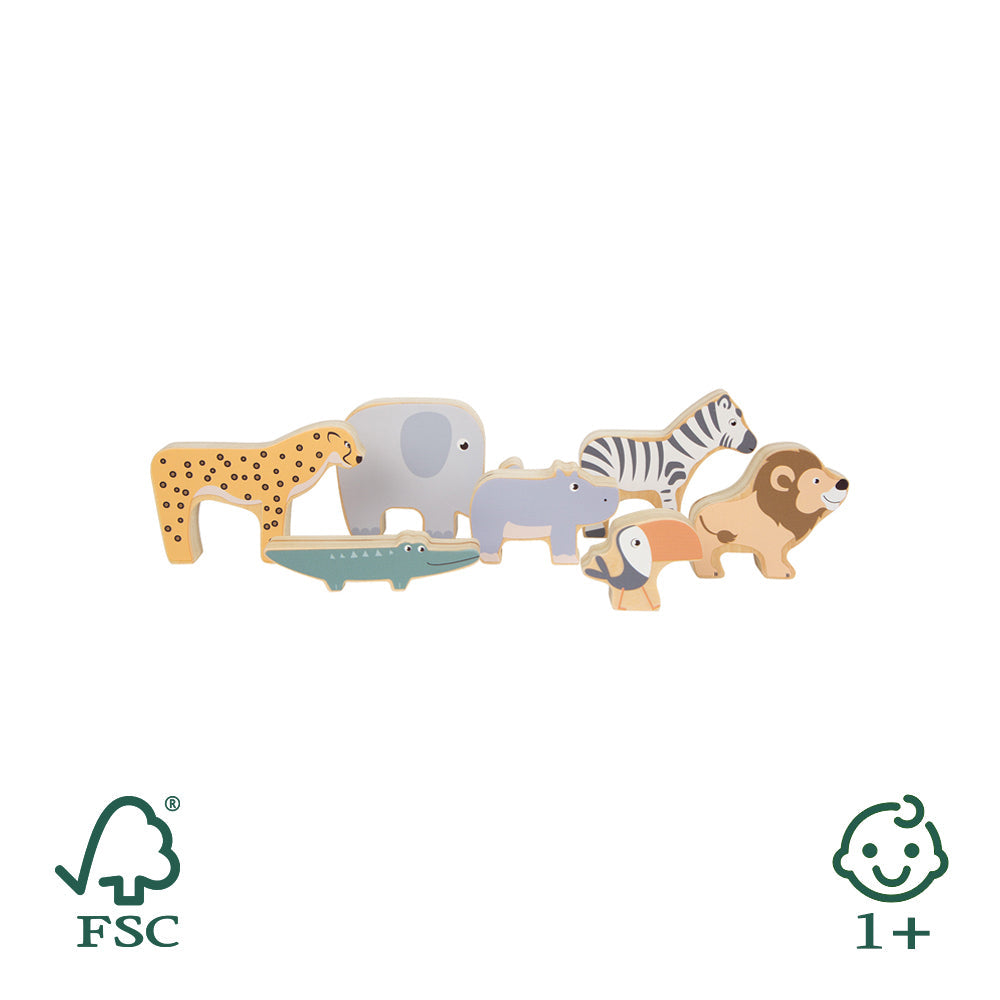 Stapeltiere aus Holz – Safari-Set mit 7 Figuren
