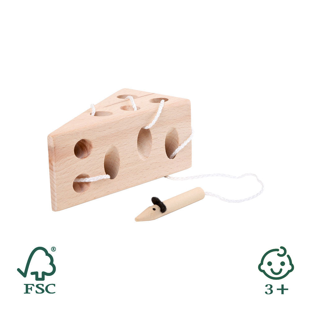 Fädelspiel „Käse und Maus“ aus Holz