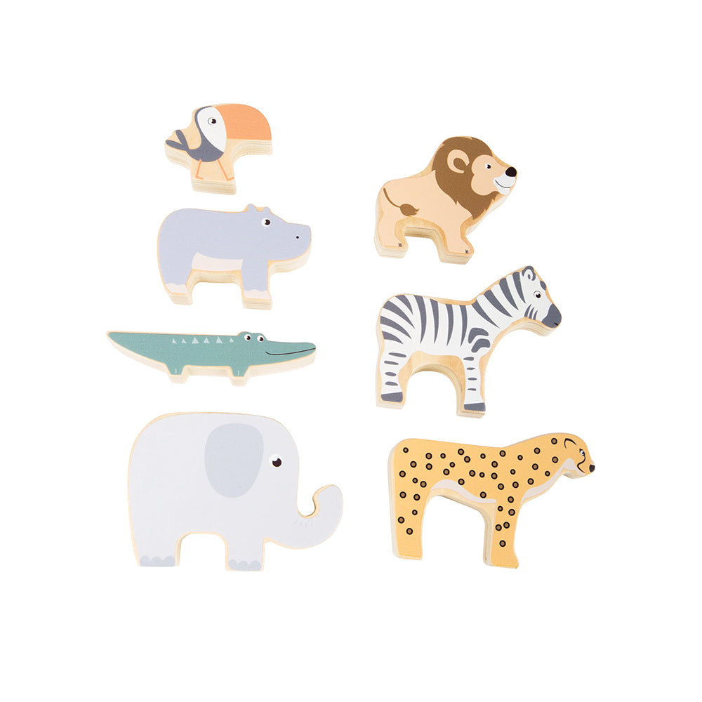 Stapeltiere aus Holz – Safari-Set mit 7 Figuren